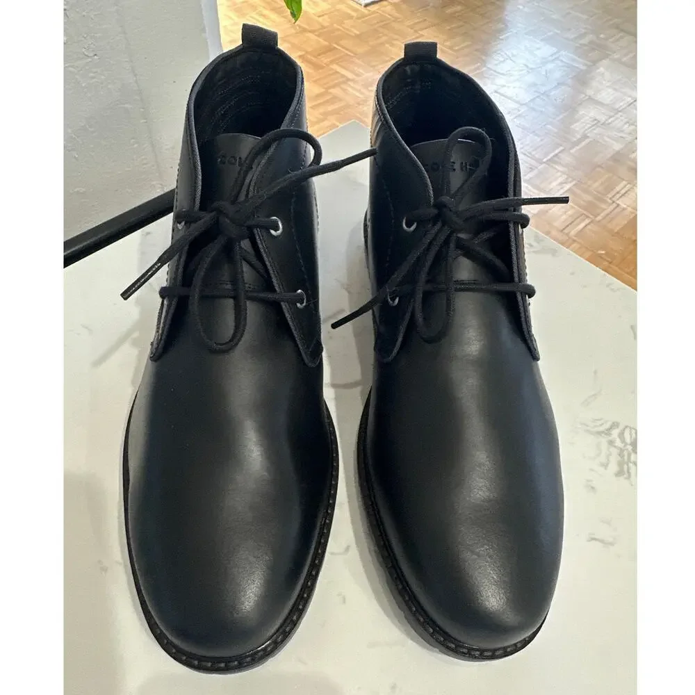 Cole Haan Men's Black Midland Leather Lace-Up Lug Sole Chukka Boots,Size 9.5,NWT